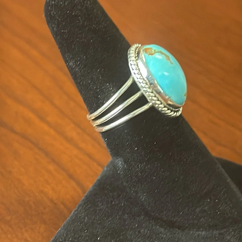 Turquoise 925 Sterling Silver Statement Ring - Adjustable